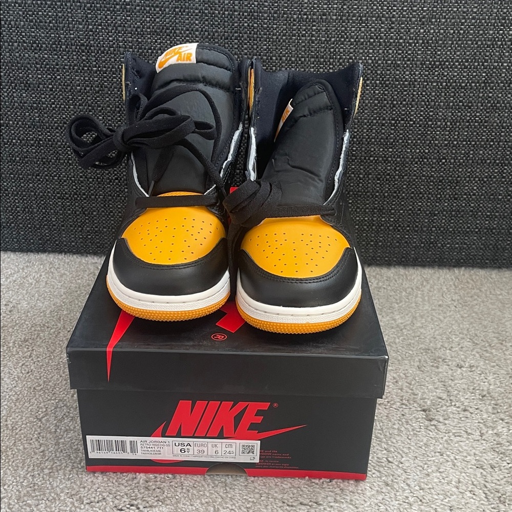 Nike Air Jordan 1 Kids Black and Yellow Sneakers